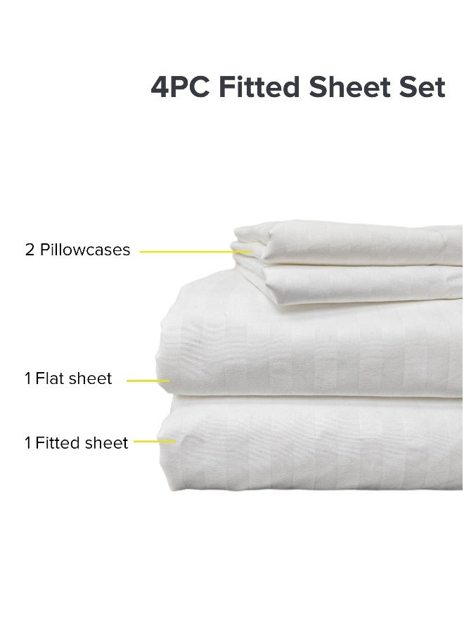 ايست من نون Queen Size 4Pc Fitted Sheet Set | Soft Microfiber Material | Embossed Stripe Bright White Color | 1 Fitted Sheet 150 X 200 Cm With 40 Cm Deep Pocket, 1 Flat Sheet 220 X 280 Cm, 2 Pillow Cases 50 X 75 Cm | Suitable For Queen Size Mattress - Image 5