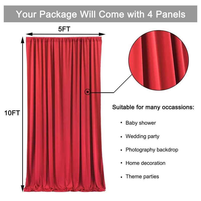 NSSONBEN 20ft x 10ft Wrinkle Free Red Backdrop Curtains for Parties, 4 Panels 5x10ft Silky Polyester Photo Backdrop Drapes for Birthday Wedding Christmas Party Photography Background Stand - Image 4
