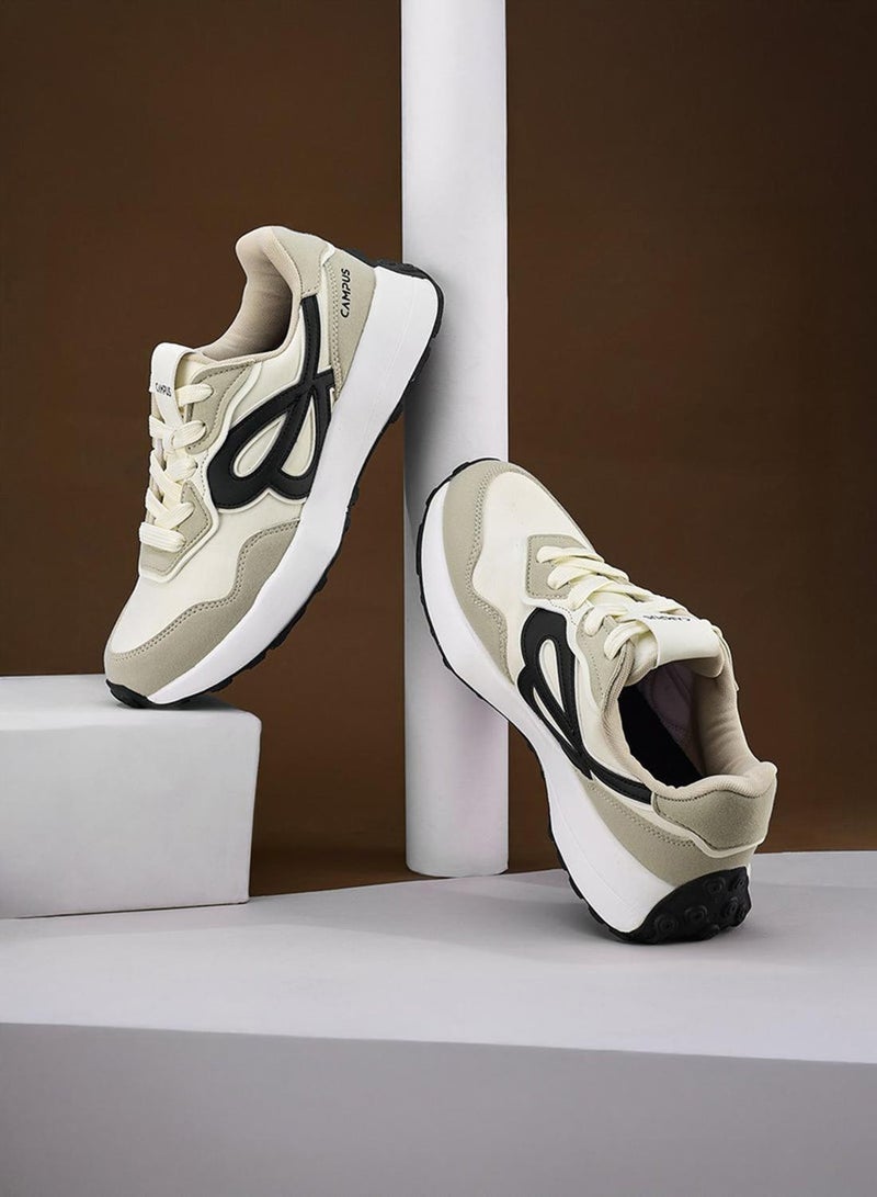 CAMPUS Men’s Off White Low Top Sneakers – Cool Retro Design Shoes with Bold Side Pattern and Modern Comfort - Image 1