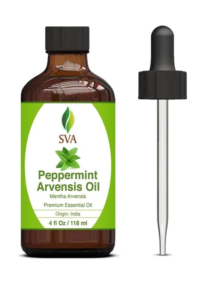 SVA Organics SVA Peppermint Arvensis Essential Oil 4 oz (118 ml) Premium Essential Oil with Dropper for Diffuser, Aromatherapy, Hair Care, Skin Massage, Candle and Soap Making  - Image 1