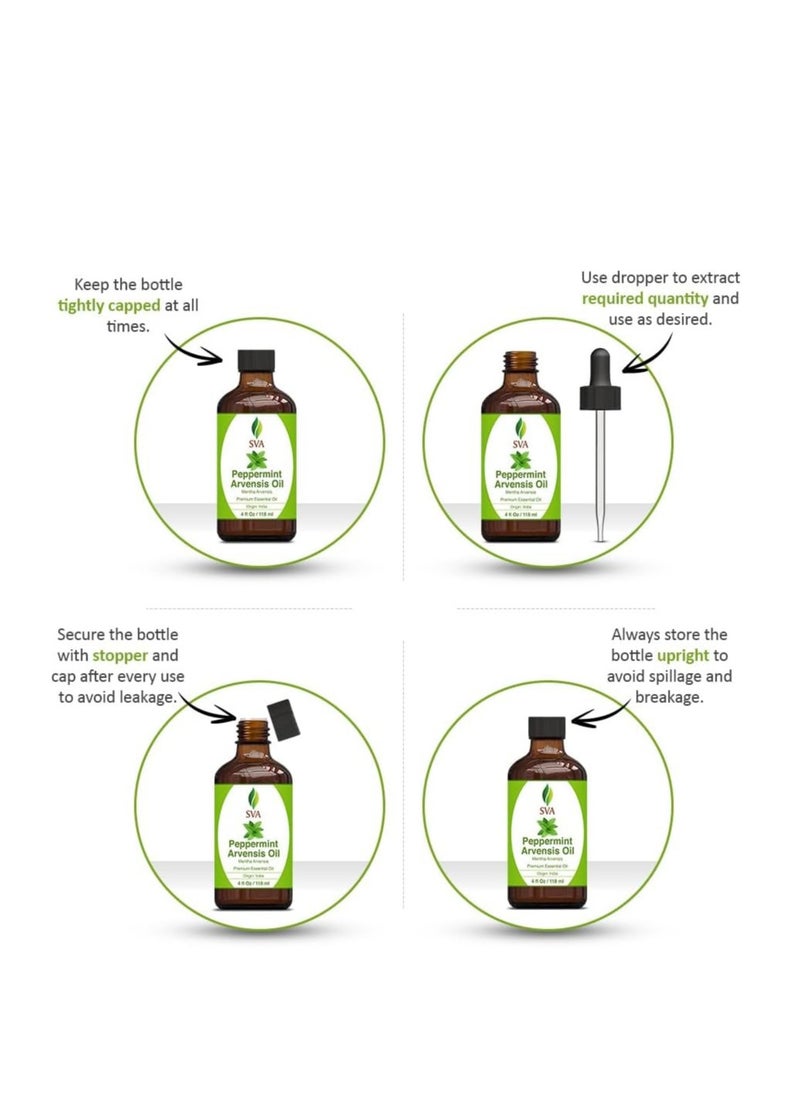 SVA Organics SVA Peppermint Arvensis Essential Oil 4 oz (118 ml) Premium Essential Oil with Dropper for Diffuser, Aromatherapy, Hair Care, Skin Massage, Candle and Soap Making  - Image 5