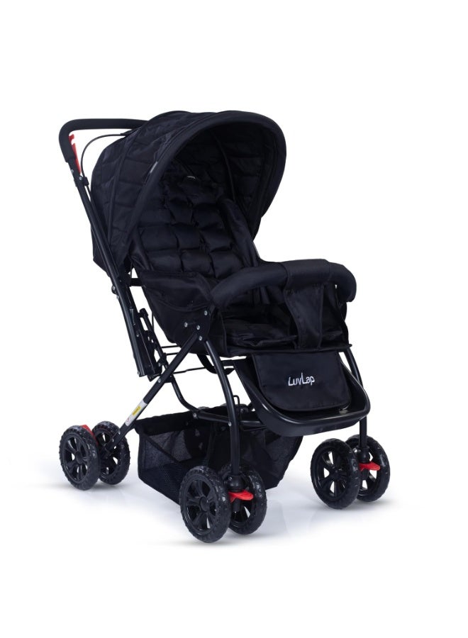 LuvLap Starshine Baby Stroller/Pram for 0 to 3 Years, New Born/Toddler/Kid, Lightweight, Adjustable backrest, 360° Swivel Wheel, Large Storage Basket, Reversible Handlebar (Black) - Image 1