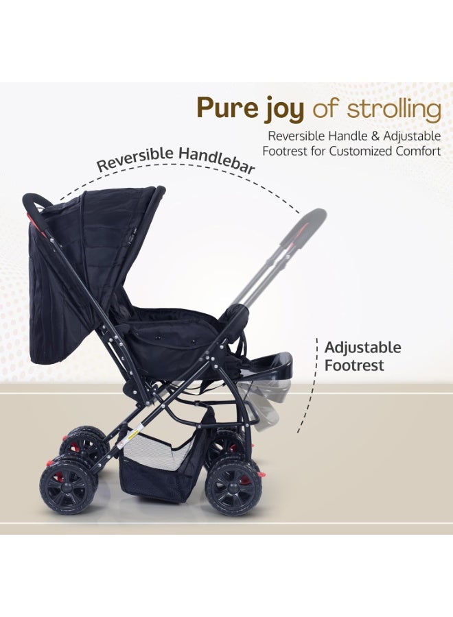 LuvLap Starshine Baby Stroller/Pram for 0 to 3 Years, New Born/Toddler/Kid, Lightweight, Adjustable backrest, 360° Swivel Wheel, Large Storage Basket, Reversible Handlebar (Black) - Image 2