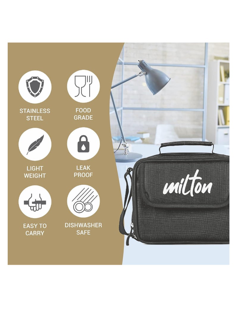 Milton Steel Combi Lunch Box, 3 Containers and 1 Tumbler with Jacket, Set of 4, Black | Food Grade | Light Weight | Dishwasher Safe | Easy to Carry | Leak Proof  - Image 3