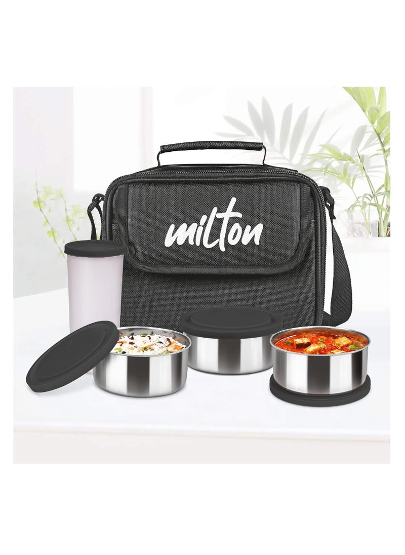 Milton Steel Combi Lunch Box, 3 Containers and 1 Tumbler with Jacket, Set of 4, Black | Food Grade | Light Weight | Dishwasher Safe | Easy to Carry | Leak Proof  - Image 4