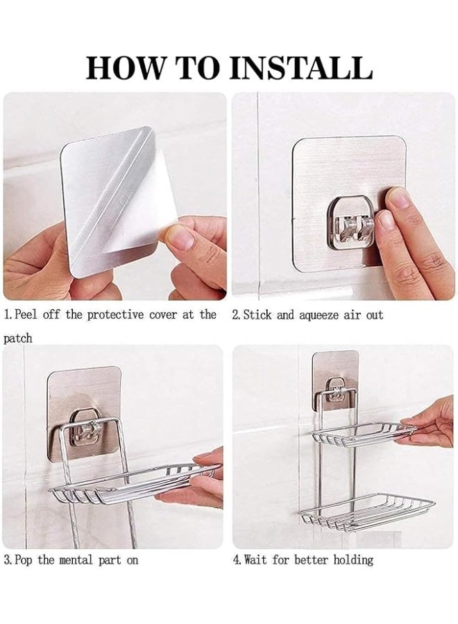 Dunekart Double Layer Soap Dish Holder, Self Adhesive Stainless Steel Wall Mount Storage Rack for Kitchen Bathroom Shower - Silver - Image 5