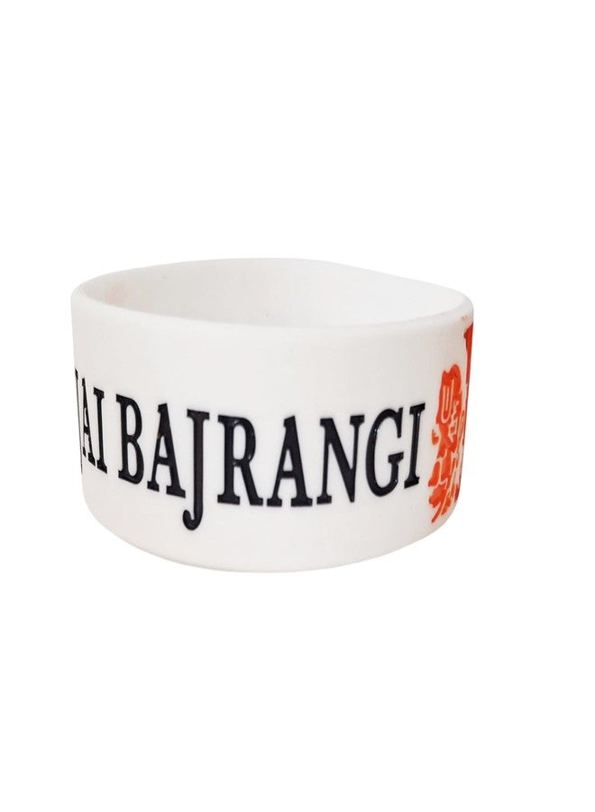 M Men Style Jai Bajrangi Silicone Wristband – White Hanuman Bracelet for Men & Women | Devotional Hindu Rubber Band | Religious Faith Wristband SBr2025719 - Image 1