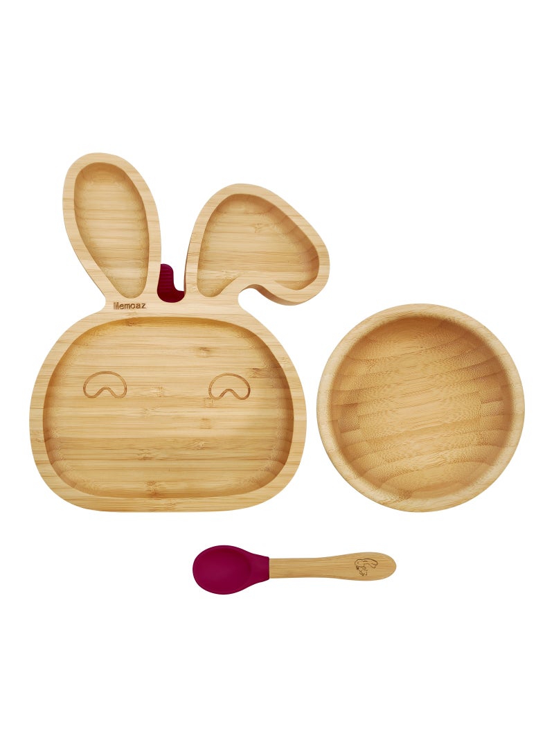Bamboo Baby Bamboo Feeding 3 Piece Set Made From Bamboo With Colored Silicone and Rabbit Shape - Image 3