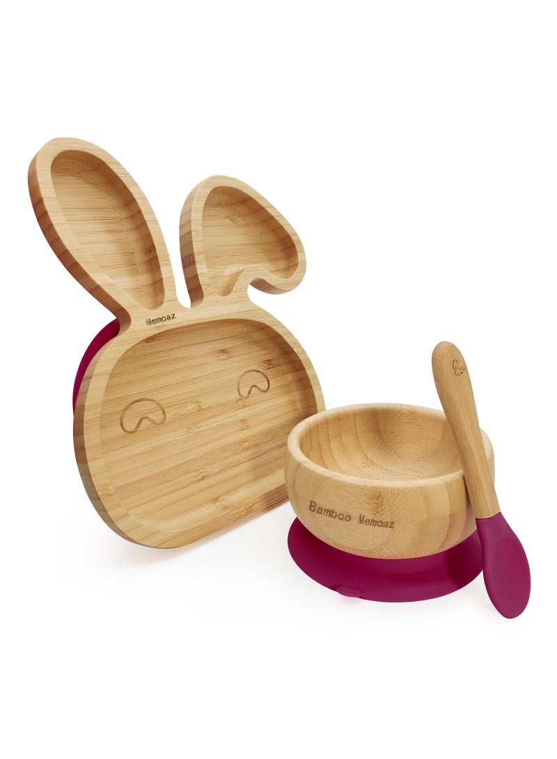 Bamboo Baby Bamboo Feeding 3 Piece Set Made From Bamboo With Colored Silicone and Rabbit Shape - Image 2