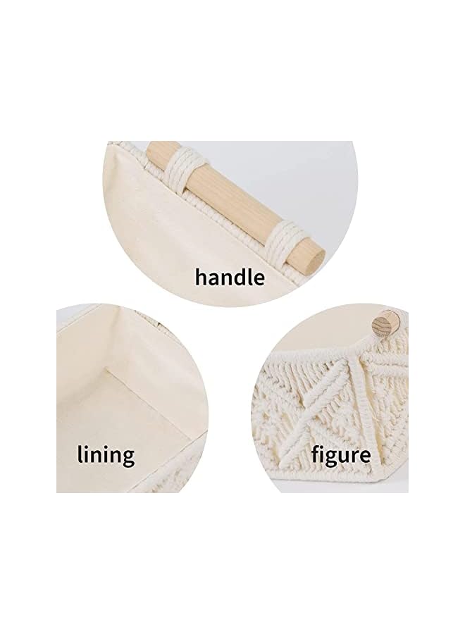 Zaboon Storage Baskets Handmade Woven Cotton Rope Storage Bins Macrame Decorative Tray Boho Home Decor Basket With Wood Handles For Bedroom Livingroom Home Set Of 2 - Image 3