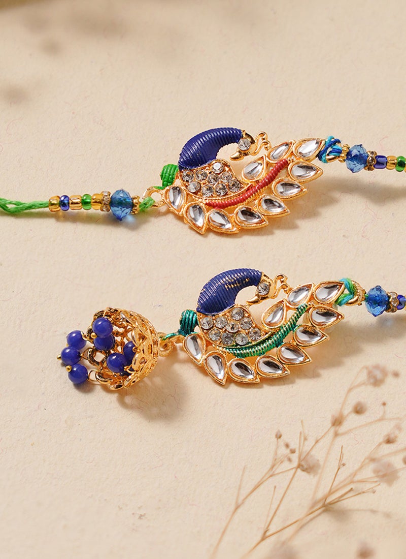 Madhoor Bhaiya Bhabhi Peacock Rakhi Set with Lumba Blue Designer Raksha Bandhan Thread ,Premium Handmade ,2-Piece Set-43 CM - Image 2