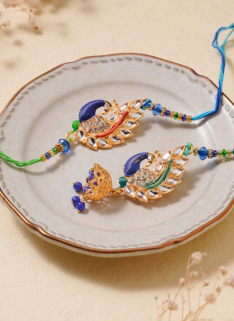 Madhoor Bhaiya Bhabhi Peacock Rakhi Set with Lumba Blue Designer Raksha Bandhan Thread ,Premium Handmade ,2-Piece Set-43 CM - Image 3