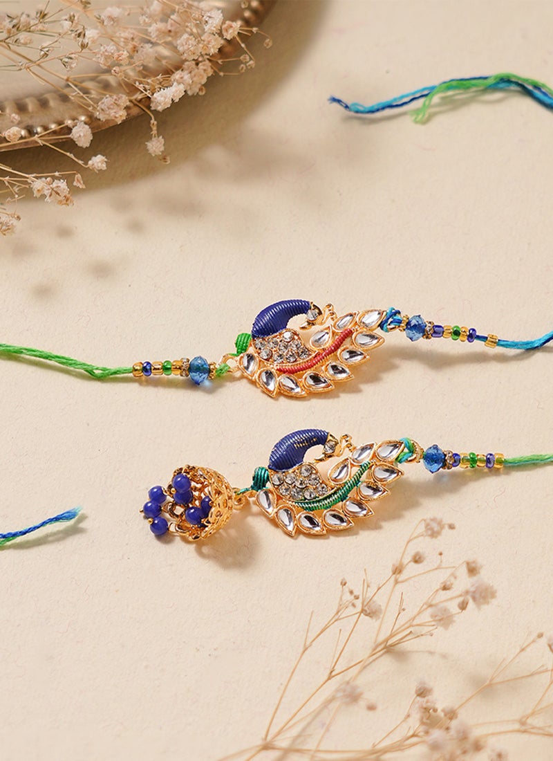 Madhoor Bhaiya Bhabhi Peacock Rakhi Set with Lumba Blue Designer Raksha Bandhan Thread ,Premium Handmade ,2-Piece Set-43 CM - Image 1