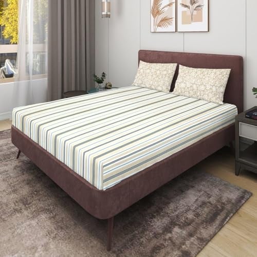 RD TREND Cotton 210 Tc Presents Bedsheets for King Size Bed (100x108 Inches),Bedsheets for Double Size Bed with 2 Pillow Covers Size 18x28 Inch(Beige, Striped) - Image 4