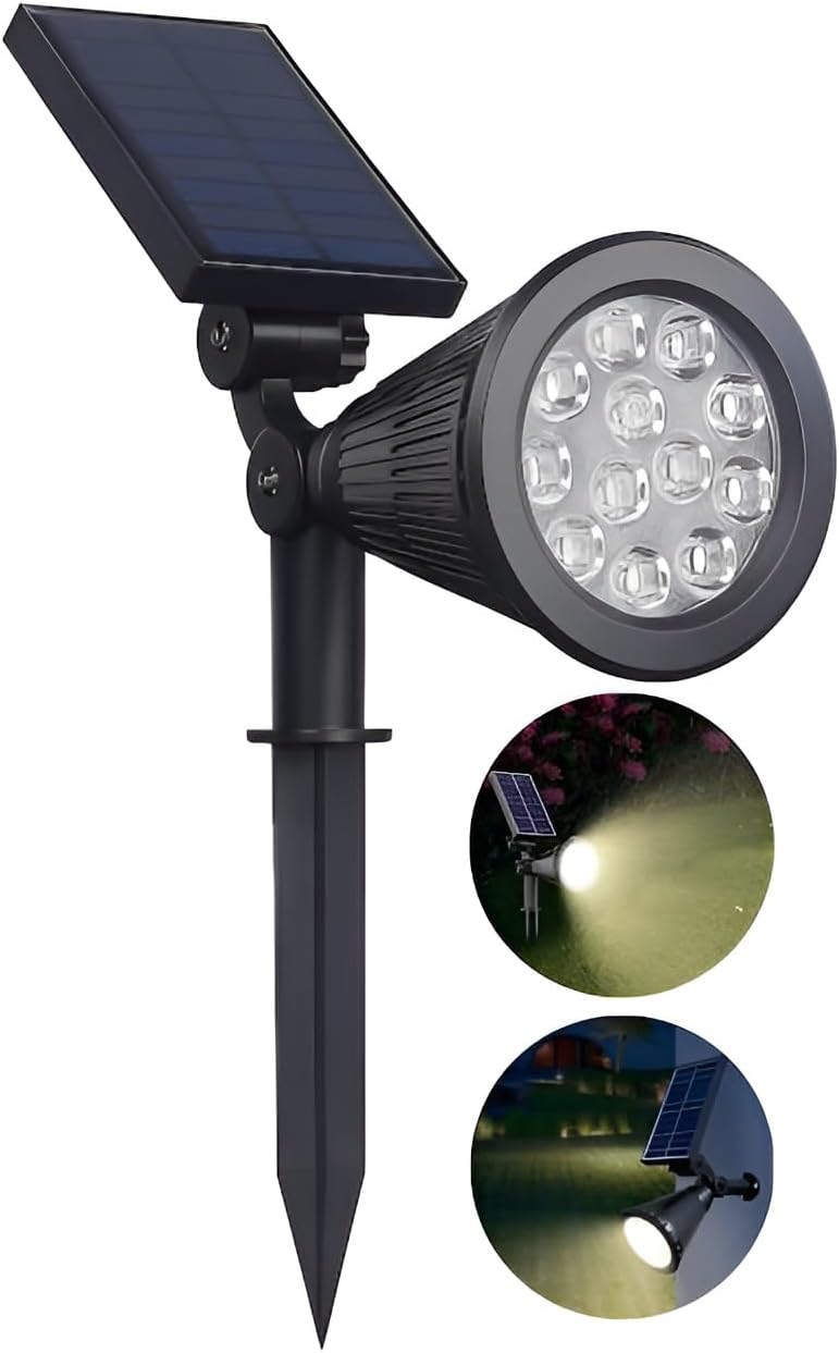 Solar Landscape Spotlight with 12 LEDs, IP65 Waterproof, 2-in-1 Ground/Wall Mount, Auto Dusk-Dawn, 2200mAh Battery (Warm White) - Image 1