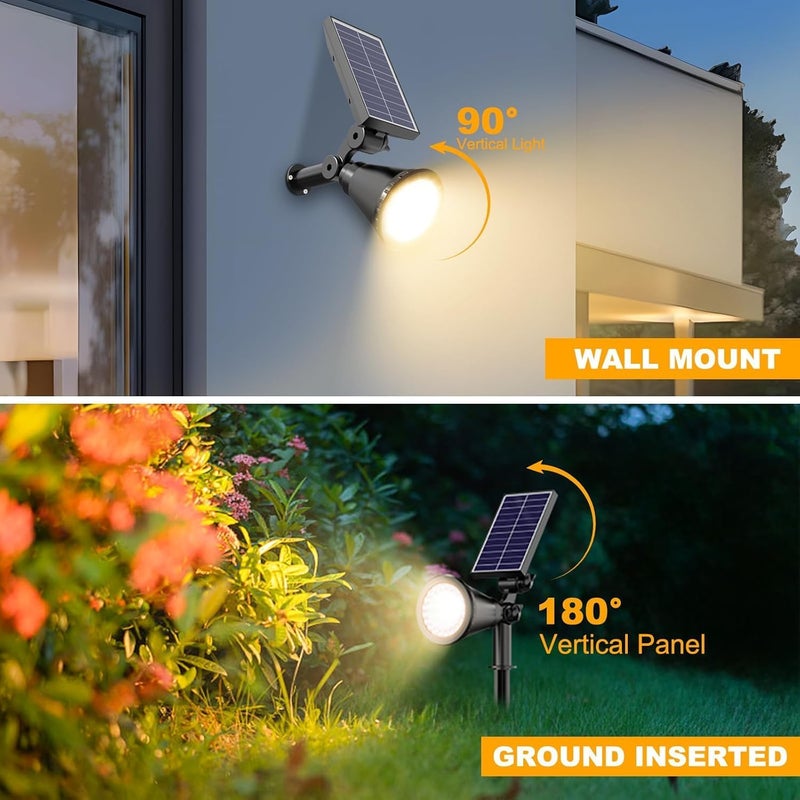 Solar Landscape Spotlight with 12 LEDs, IP65 Waterproof, 2-in-1 Ground/Wall Mount, Auto Dusk-Dawn, 2200mAh Battery (Warm White) - Image 4