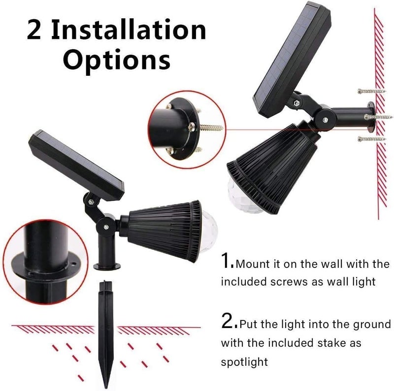 Solar Landscape Spotlight with 12 LEDs, IP65 Waterproof, 2-in-1 Ground/Wall Mount, Auto Dusk-Dawn, 2200mAh Battery (Warm White) - Image 2