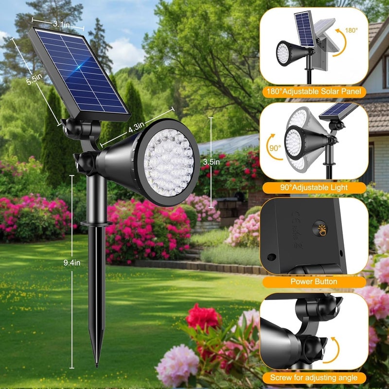 Solar Landscape Spotlight with 12 LEDs, IP65 Waterproof, 2-in-1 Ground/Wall Mount, Auto Dusk-Dawn, 2200mAh Battery (Warm White) - Image 3