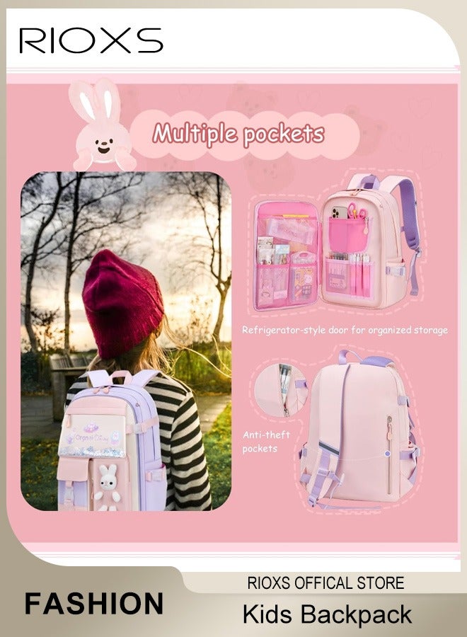 RIOXS Kids Girls' School Bag, Large Capacity Lightweight Backpack with  Adjustable Padded Shoulder Straps, Adorable Personalized Book Bags with Many Compartments, Waterproof Durable Big Travel Daypack for Kindergarten Elementary Preschool Girls, 11.8x6.3x15.7inch - Image 3