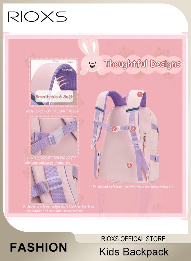 RIOXS Kids Girls' School Bag, Large Capacity Lightweight Backpack with  Adjustable Padded Shoulder Straps, Adorable Personalized Book Bags with Many Compartments, Waterproof Durable Big Travel Daypack for Kindergarten Elementary Preschool Girls, 11.8x6.3x15.7inch - Image 4