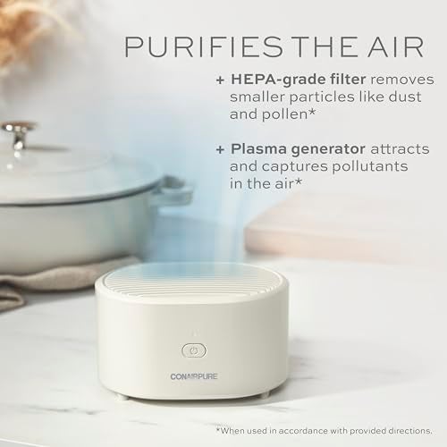 CONAIR منقي هواء محمول صغير من كونير، قابل للشحن سلكي/لاسلكي، فلتر هواء HEPA، تخفيف الحساسية، التحكم في الغبار، حبوب اللقاح، الروائح، غرفة النوم، غرفة السكن، الغرفة الصغيرة - Image 2
