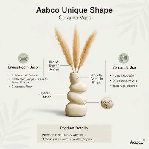 Aabco Unique Shape, Ceramic Vase for Living Room, Home Decoration Items for Living Room, Flower Vases for Home, Office & Table Decor (Stone Vase) - Image 4