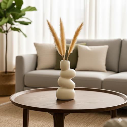 Aabco Unique Shape, Ceramic Vase for Living Room, Home Decoration Items for Living Room, Flower Vases for Home, Office & Table Decor (Stone Vase) - Image 5