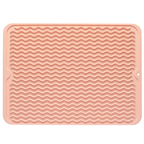 MicoYang Silicone Dish Drying Mat QuickDry Ridges Counter Sink Pad HeatResistant Trivet to 450F NonSlip Dishwasher Safe RollUp Storage 18 Colors 9 Sizes Pink 1612 - Image 1