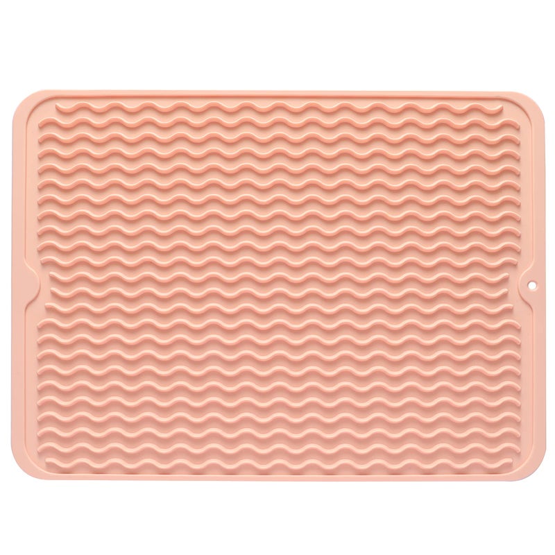 MicoYang Silicone Dish Drying Mat QuickDry Ridges Counter Sink Pad HeatResistant Trivet to 450F NonSlip Dishwasher Safe RollUp Storage 18 Colors 9 Sizes Pink 1612 - Image 2