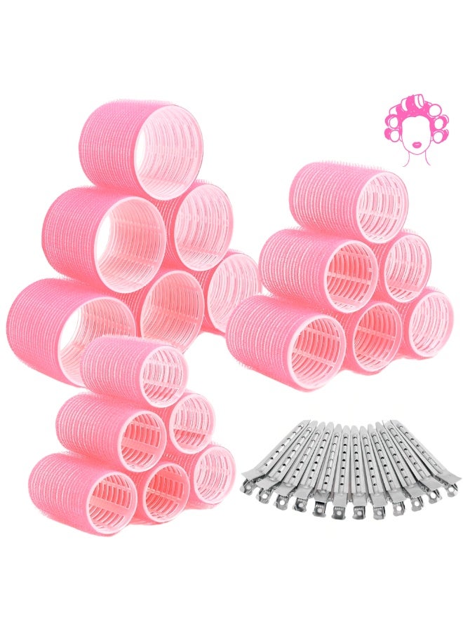 Elaur 30 Pcs Hair Rollers & Clips, Self Holding Hair Curlers with Clips, Large Rollers for Hair Set, Self Grip Roller for Long Medium Short Hair Volume Salon (PinkRose) - Image 1
