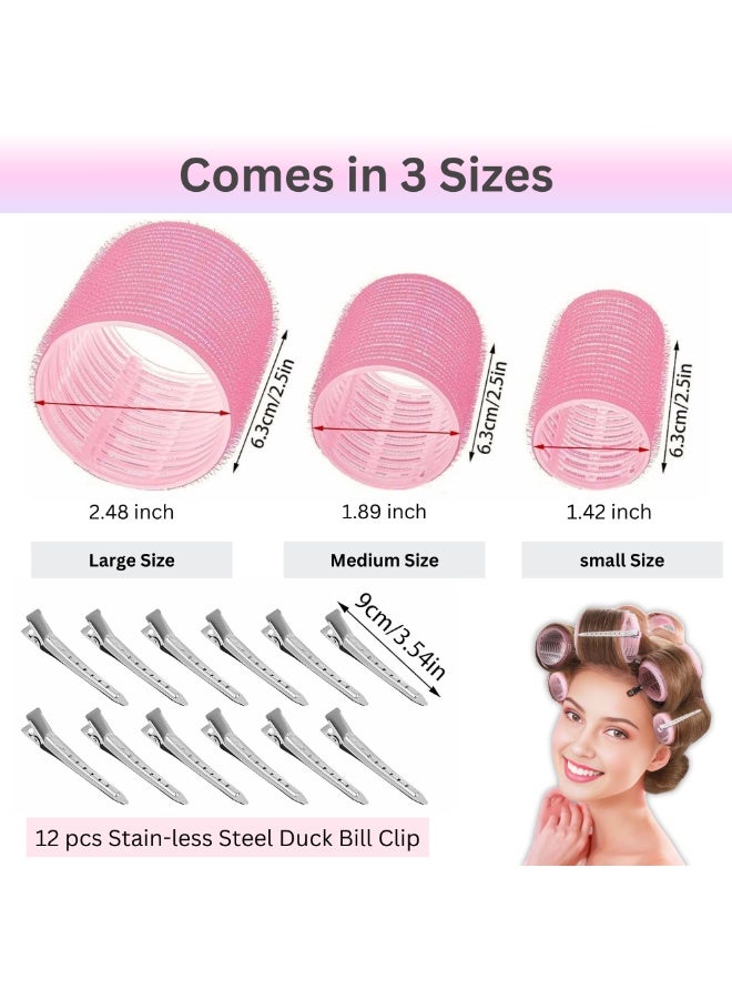 Elaur 30 Pcs Hair Rollers & Clips, Self Holding Hair Curlers with Clips, Large Rollers for Hair Set, Self Grip Roller for Long Medium Short Hair Volume Salon (PinkRose) - Image 2