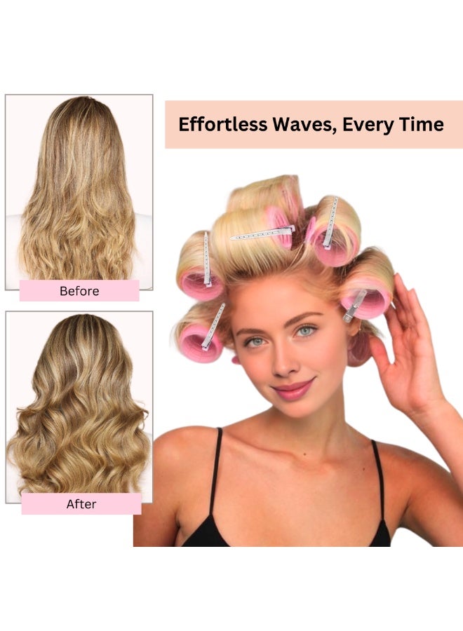 Elaur 30 Pcs Hair Rollers & Clips, Self Holding Hair Curlers with Clips, Large Rollers for Hair Set, Self Grip Roller for Long Medium Short Hair Volume Salon (PinkRose) - Image 3