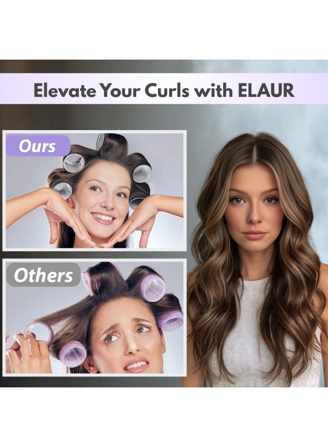 Elaur 30 Pcs Hair Rollers & Clips, Self Holding Hair Curlers with Clips, Large Rollers for Hair Set, Self Grip Roller for Long Medium Short Hair Volume Salon (PinkRose) - Image 4