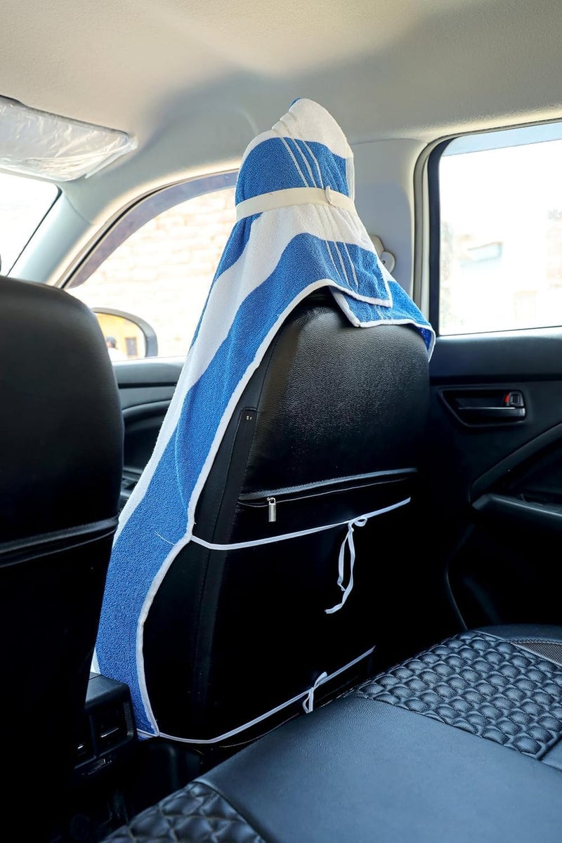 DRYHUG 550 GSM 100% Superfine Cotton Solid Large Car Seat Towel, Pack of 1, Blue and White - Image 2
