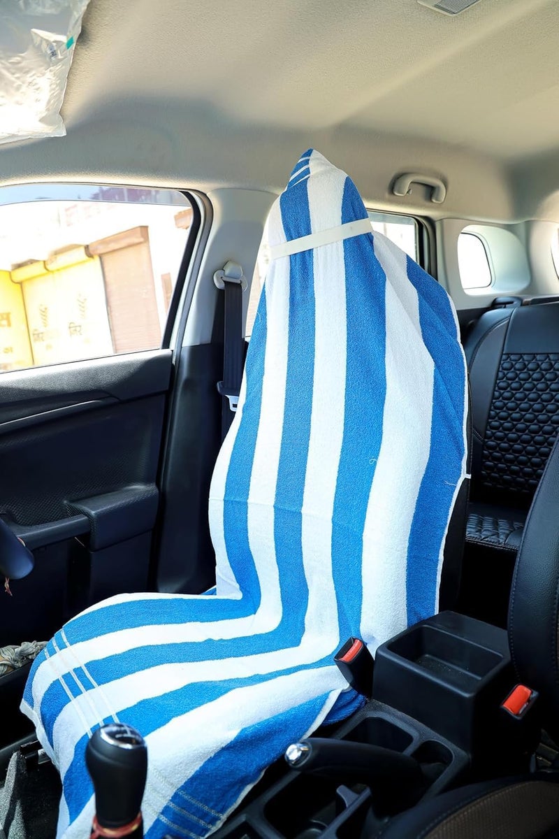 DRYHUG 550 GSM 100% Superfine Cotton Solid Large Car Seat Towel, Pack of 1, Blue and White - Image 3