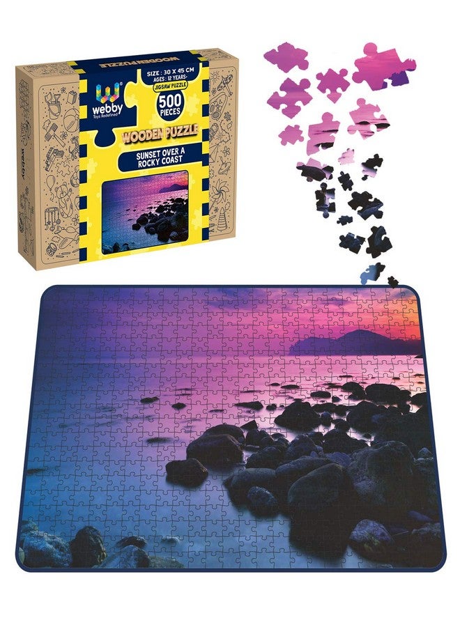 Webby Kids Sunset Over A Rocky Coast Wooden Jigsaw Puzzle, 500 Pieces, Multicolor - Image 2