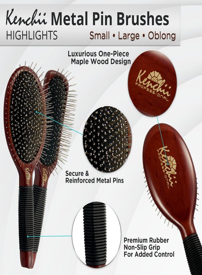 Kenchii Pet Grooming Metal Pin Brush for Dogs and Cats, Solid Wood Handle, Non Slip Grip, Detangling and Shedding Brush for Long or Short Haired Pets, Size Small - Image 3