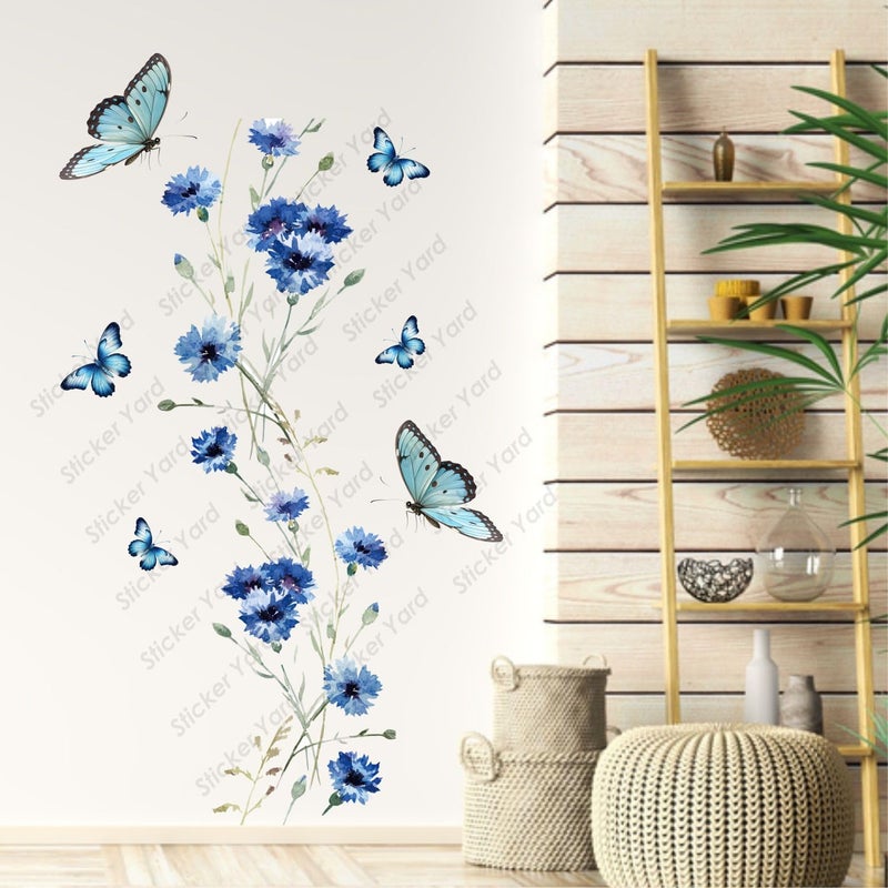 Sticker Yard PVC Vinyl Blue Floral Butterflies Self-Adhesive Wall Sticker for Home Decor/Decoration - Living Room, Bedroom, Kids Room (Multicolor,Size 61X101CM) - Image 5