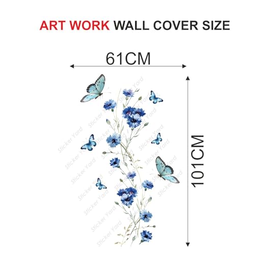 Sticker Yard PVC Vinyl Blue Floral Butterflies Self-Adhesive Wall Sticker for Home Decor/Decoration - Living Room, Bedroom, Kids Room (Multicolor,Size 61X101CM) - Image 4