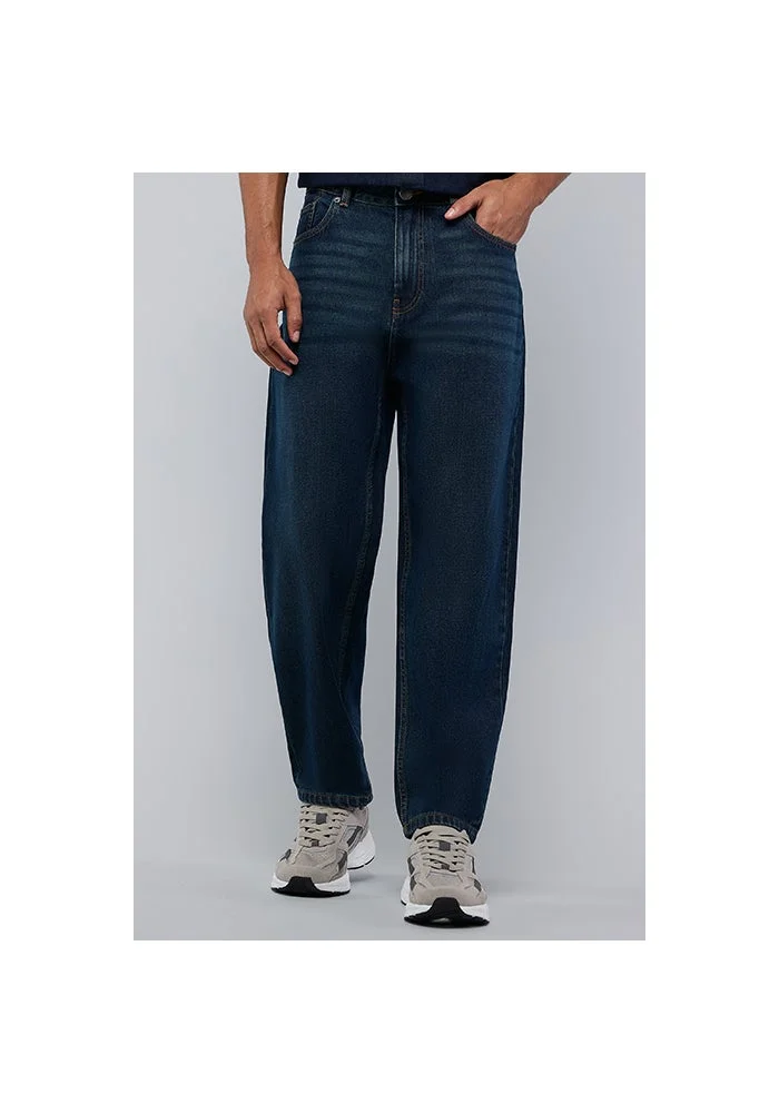 Washed Barrel Fit Jeans with Button Closure