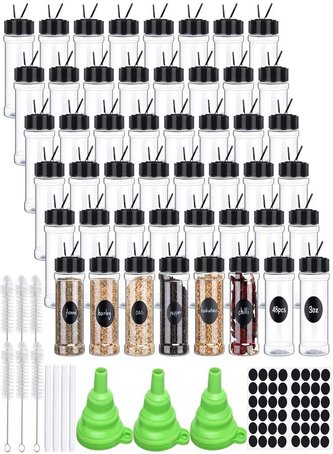 Hsei 48 Pcs 3 oz Clear Plastic Spice Jars Spice Bottles with Shaker Lids Plastic Seasoning Containers Chalk Labels Chalk Marker Collapsible Funnel Brush Spice Storage Containers for Kitchen Cabinet - Image 1