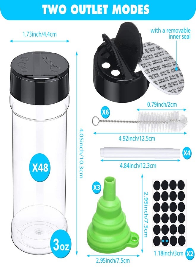 Hsei 48 Pcs 3 oz Clear Plastic Spice Jars Spice Bottles with Shaker Lids Plastic Seasoning Containers Chalk Labels Chalk Marker Collapsible Funnel Brush Spice Storage Containers for Kitchen Cabinet - Image 2