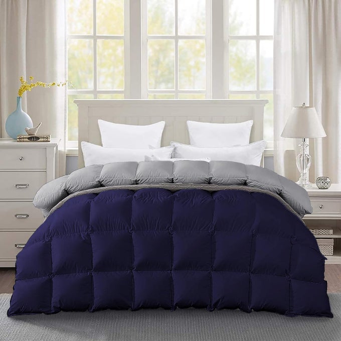 HEAVY WINTER 600 GSM COMFORTER DOUBLE BED SIZE 90X100 600 GSM MICROFIBER SUPER SOFT FLUFFY FOR WINTER COMFORTERRAJAIDUVETBLANKET DOUBLE BED NAVY BLUESILVER GREY COLOR