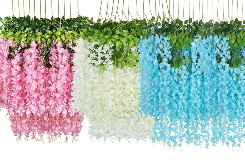 Tia Crafts Polyester Artificial Hanging Flowers For Ceiling BalconyWisteria VineHome Party Decor Garden Outdoor Greenery Office Wall DecorationWaterproof Washable37Ft45 InchMixed12 - Image 1