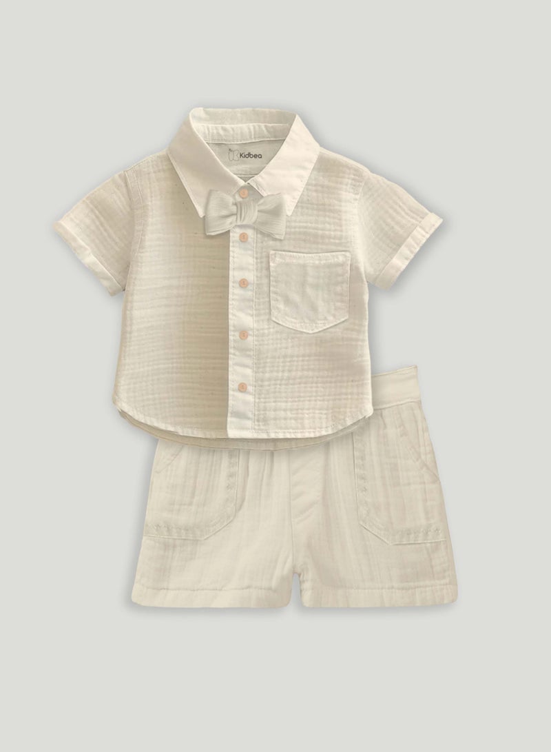 لؤي قميص وبنطال من الكتان 100% للأطفال من Luay® | ملابس صيفية أنيقة ومريحة | قميص بأكمام قصيرة أنيق وشورت مريح - Image 5