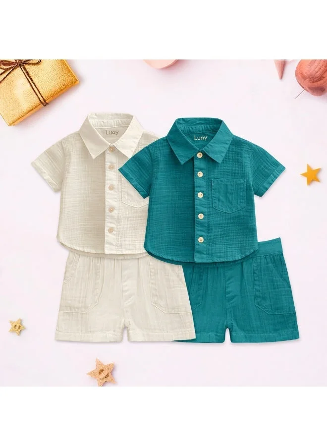 LUAY Luay 100% Linen Shirt & Short for Kids | Elegant & Comfortable Summer Wear | Stylish Short-Sleeve Shirt & Comfy Shorts