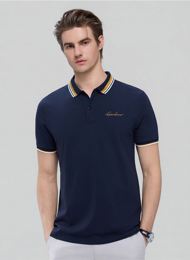 GIORDANO Men’s Slim Pique Polo with Contrast Collar & Signature Embroidery - Image 1