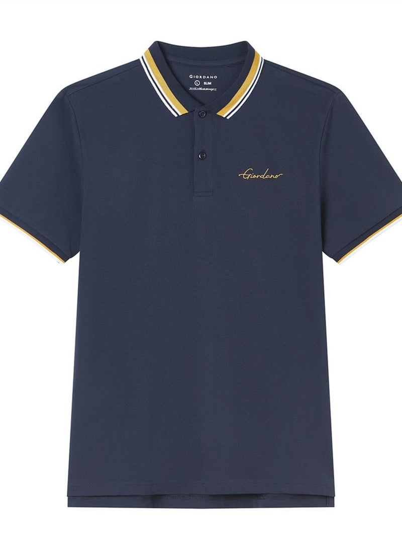 GIORDANO Men’s Slim Pique Polo with Contrast Collar & Signature Embroidery - Image 3