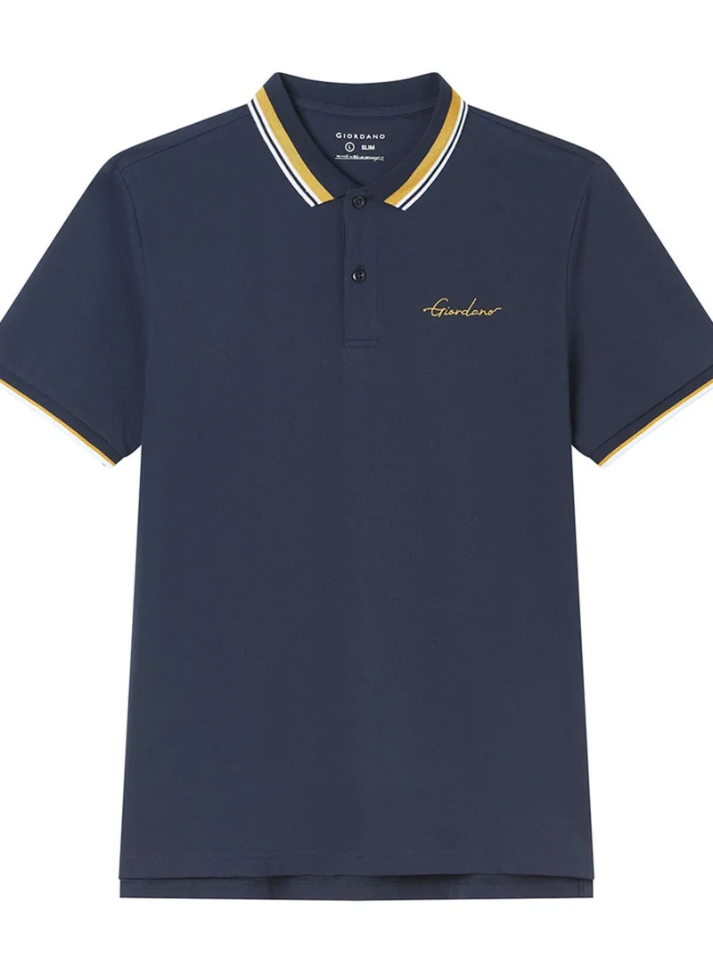 GIORDANO  Men’s Slim Pique Polo with Contrast Collar & Signature Embroidery for Men | Best Price UAE
