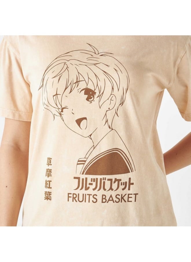 SP Characters Fruit Basket Print Crew Neck T-shirt with Short Sleeves  - Image 3